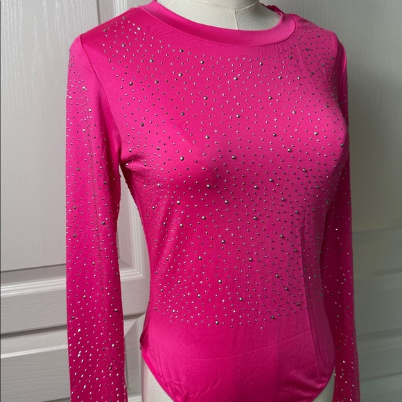 Tops - Pink Rhinestone Embellished Women's Top
